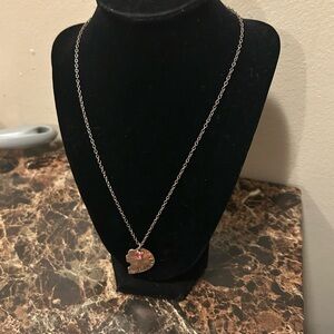 Silver tone heart puzzle friendship necklace inscribed with forever